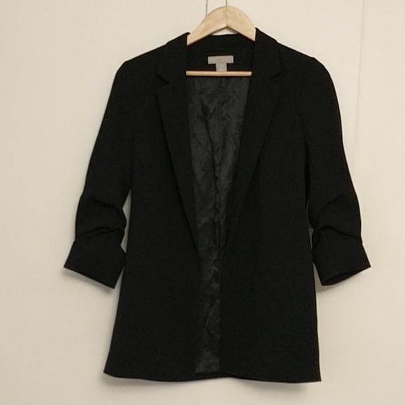 H&M gathered sleeves open front black blazer - Picture 2 of 5
